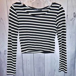 NWOT Crop Top, Long Sleeve, Black & White Stripes
